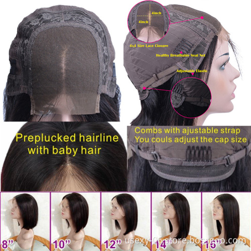 Fashion Design 8 Inch Peruvian Human Hair Lace Front Closure Short Bob Wig Wholesale Straight Human Hair Bob Peruvian Wigs
